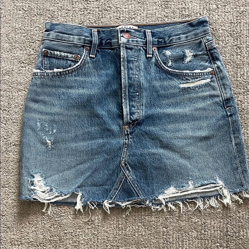 Agolde Blue Distressed Mini Skirt